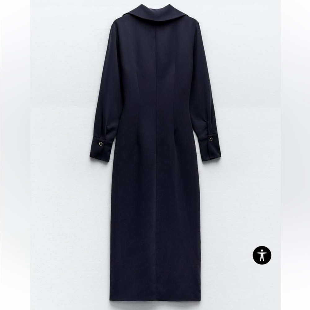 Zara Zipper Shirt Dress Midi ZW Collection Blue Navy Women’s Size L New 9878/075 - Picture 3 of 6